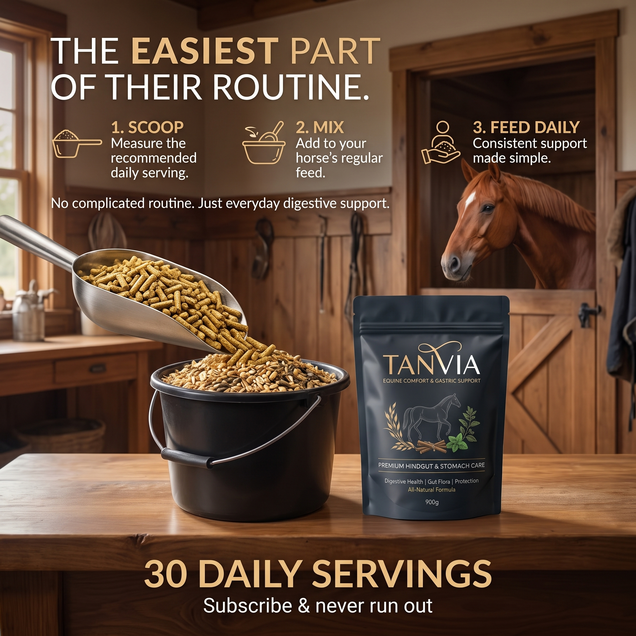TANVIA Equine Comfort — Premium Gastric & Hindgut Support for Horses
