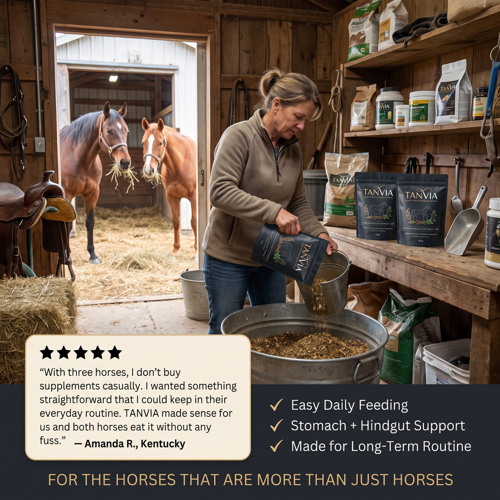 TANVIA Equine Comfort — Premium Gastric & Hindgut Support for Horses